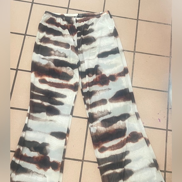 Zara High Waisted Tie Dye Tulle Print Mesh Straight Leg Pants Sz L - Picture 6 of 10
